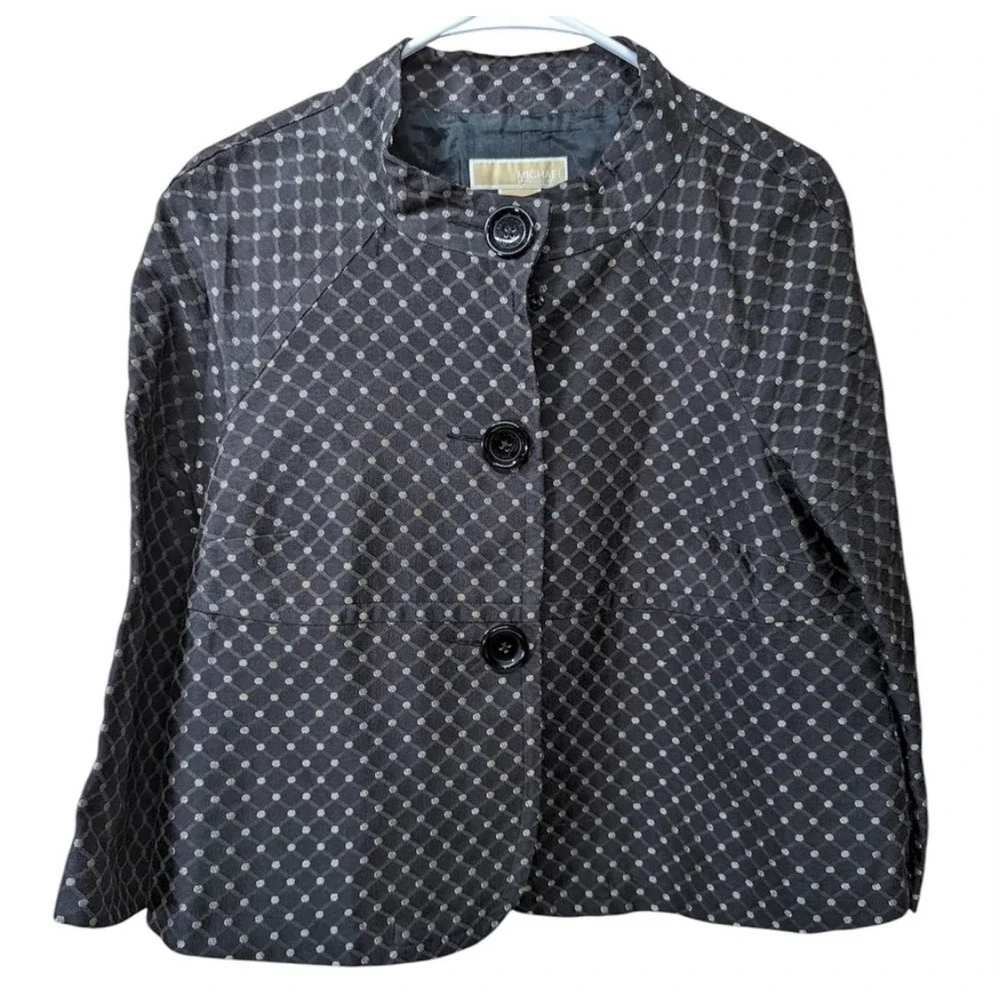 MICHAEL KORS Women's Geometric Dot Print Button Front Jacket Black Size‎ 8